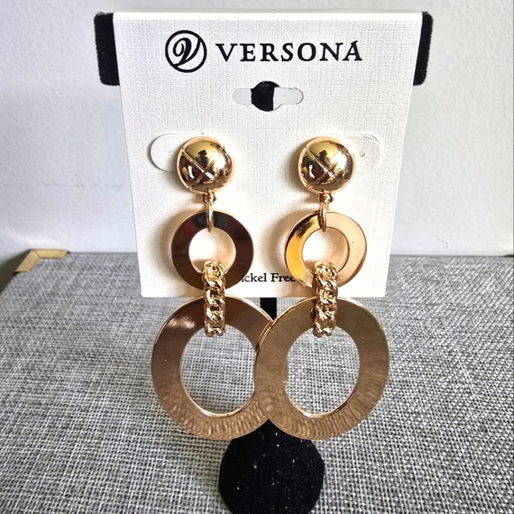 Versona Gold Round Dangle Drop Chic Earrings - Picture 1 of 2
